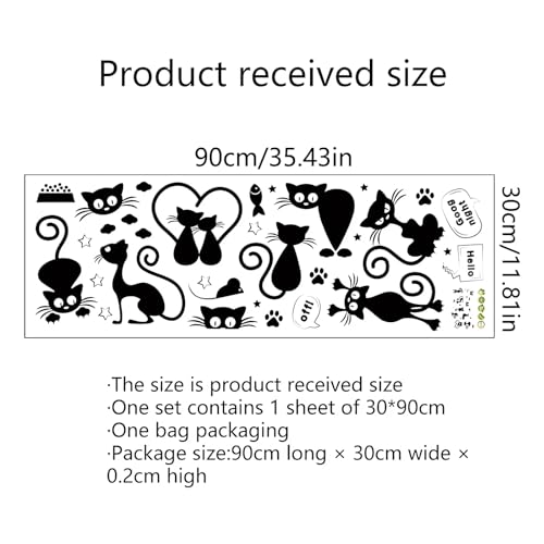 Cute Black Kittens Wall Stickers, sacinora Cat Paw Print Star Cloud DIY Wall Decals Removable Vinyl Peel and Stick for Bedroom Nursery Study Room Playroom Furniture Step Art Home Decorations