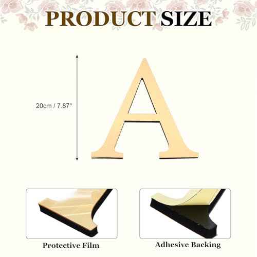 PATIKIL 7.87 Inch 3D Acrylic Alphabet Mirror Wall Stickers Letter A Self-Adhesive Home Decor Letter Sign Art Sticker Decal for DIY Home Decoration Light Gold