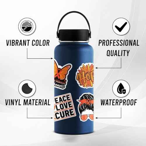 50 Pack Pcs Multiple Sclerosis Awareness Orange Ribbon Stickers for Water Bottles Waterproof Vinyl Laptop Luggage Inspirational Sticker Packs Adults Teens Aesthetic Small Decals