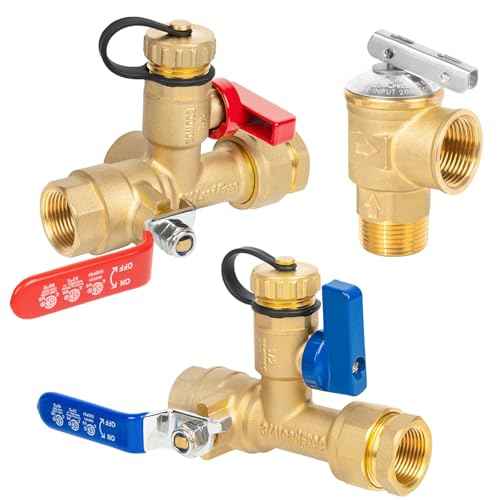 Tankless Water Heater Service Valve Kit, 3/4 Inch IPS Isolator Set with Pressure Relief Valve, Hot & Cold Shut-Off Valves, Lead-Free Premium Brass, Compatible with Rheem, Rinnai, Navien