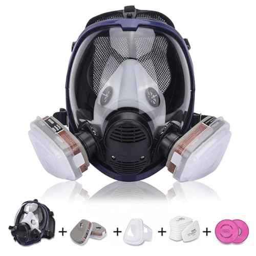 17 in 1 Full Face Large Size Respirator,Reusable Full Face Respirator Widely Used in Organic Gas,Paint Sprayer, Chemical,Woodworking,Dust Protector, Medium