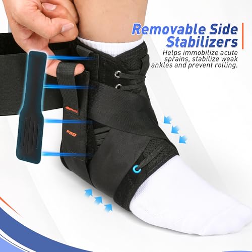 Quick Lace Up Ankle Brace for Women Men with Removable Side Splints, Ankle Braces for Sprained Ankle, Achilles Tendonitis, Injury Recovery, Ankle Support for Basketball,Volleyball,Soccer,Tennis,S