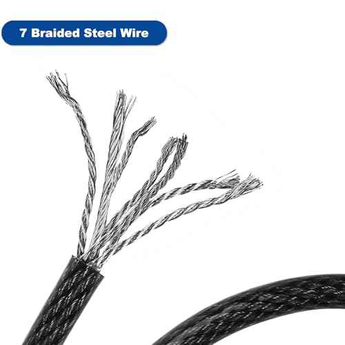 Security Steel Cable with Loops - 3/8 inch (10 mm) 40 ft Heavy Duty Bicycle Chain with PVC-Coated Braided Cable and Ring Suitable for U-Locks and Padlocks(20/30/40 ft)