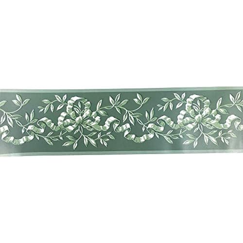 REDODECO Green Floral Pattern Molding Peel Stick Wall Border for Home Decor Bathroom Kitchen Wallpaper,4 inch by 32.8 feet