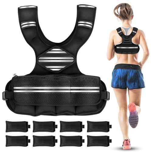 Adjustable Weighted Vest for Women Men, 6-18 LBS Weighted Walking Vest with 8 Ironsand Weights & Reflective Strip, Strength Training Weight Vests for Running GYM Home Workout, Large Zippered Pocket