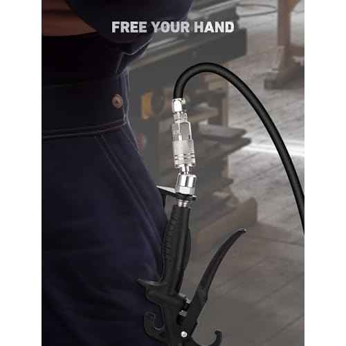 Pneumatic Tool Rafter Hook Hanger with 1/4 & 3/8 Inches Brass Air Fitting, 360¡Æ Swivel Lightweight Aluminum Air Tool Organizer Holder, L Shaped Hook for Air Nailer, Air Blow Gun