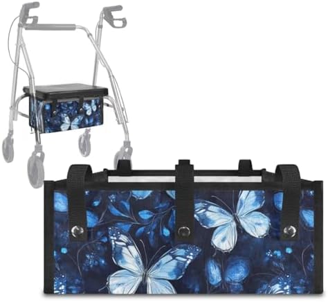 LedBack Blue Butterflies Mobility Scooter Accessories Sets for Seniors Walker Rollator Seat Cushion Back Cover Underseat Pouch Tote for Rolling Walkers