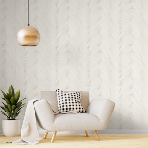 Peel and Stick Wallpaper Boho Beige Herringbone Striped Wallpaper Modern Self-Adhesive Removable Contact Paper 17.3" x 120" Waterproof Vinyl for Bedroom Cabinets