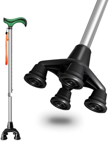 DEOMAi Quad Cane Self Standing Adjustable Walking Cane for Men Women Seniors with Comfort Grip Handle 360° Pivoting Cane for All-Terrain Lightweight & Durable