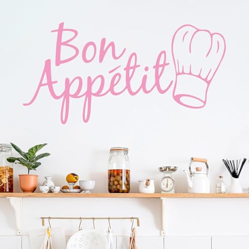 Pink Bon Appetit Kitchen Wall Sticker, Removable Vinyl Decal, Heart Shape, Classic Style, 23.6in x 11.8in