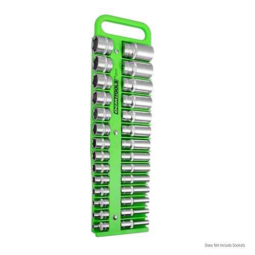 OEMTOOLS 23116 1/4" Drive Portable Magnetic Socket Organizer Tray, Magnetic Socket Holders Organizers For Tool Box, Shop, Or Garage, Holds Up To 26 Tools, Metric/SAE, Green