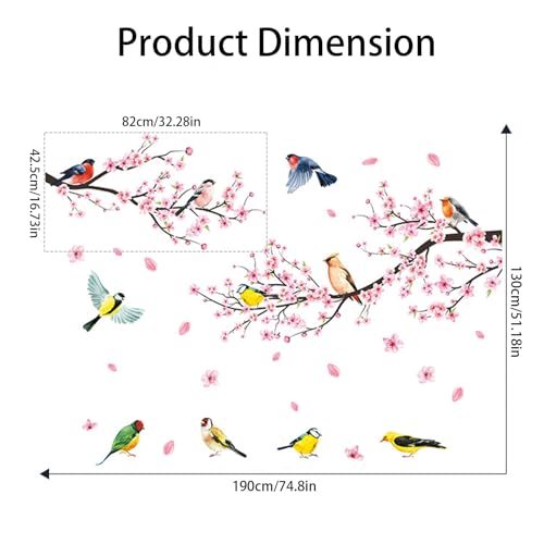 Wall Stickers & Murals Tree Wall Decals Peel and Stick Cherry Blossom Wall Stickers for Bedroom Living Room Bathroom Kitchen Flower Bird Tree Wall Decals Art Decor Boho Decorative Wall Stickers