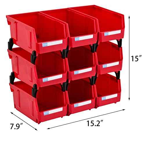 Small parts organizer Wall Mounted Hanging Bins Parts Storage Organizer Garage Storage Bins for Bolts, tools,other small parts (Red,pack of 9)