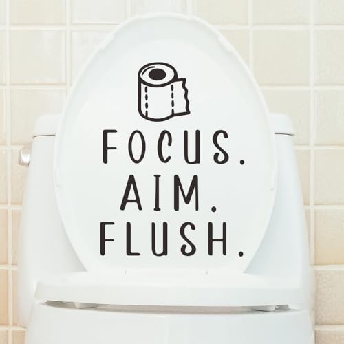 Toilet Lid Decals for Bathroom Toilet Seat, Quotes¡°Aim Focus Flush¡± Flush The Toilet Decal Sign for Bathroom, Funny Toilet Vinyl Rules Wall Decor