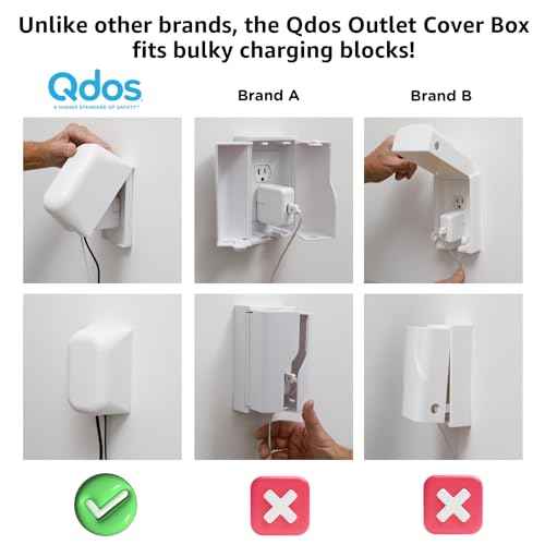 Qdos Safety Large Outlet Cover Box for Baby Proofing Outlets | Secure Hidden Lock | Oversized Interior for Bulky Plugs, Charging Blocks & Adapters | Modern Universal Design | Easy Install | 2 Pack