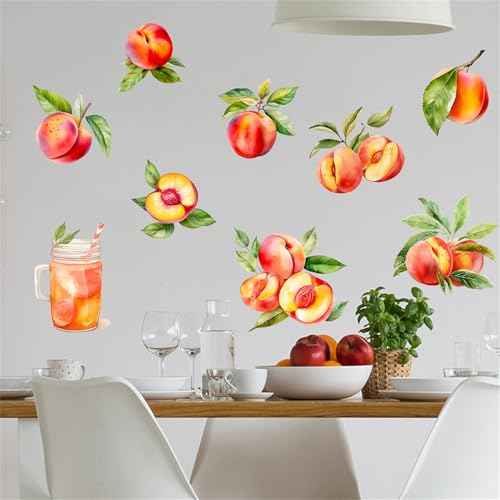 Pink and Tender Refreshing Peach Fruit Wall Decals Colorful Peach Wall Stickers Restaurant Kitchen Wall Decor Pegatinas para Pared