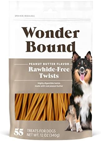 Wonder Bound Peanut Butter Flavor Dog Twist Sticks - 55 Count - Rawhide-Free Dog Treats, Dental Health Chews for Plaque & Tartar Control, Easy to Digest, Long-Lasting