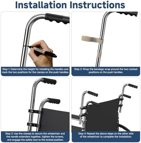 Wheelchair Handle Extenders - Stroller Handle Extender Extension, Universal Wheelchair Push Bar, Stroller Extension Handles, 2 Pack