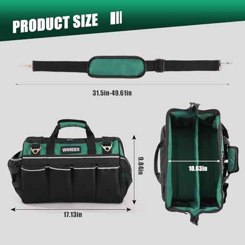 Heavy Duty Tool Bag 17.13 In, 24-Pocket Portable Tool Bag Organizer, Wide Opening & Large Capacity Tool Bags for Men, Applicable to Electrician,HVAC technicians,Christmas Gifts Men(By ?WMEEII)
