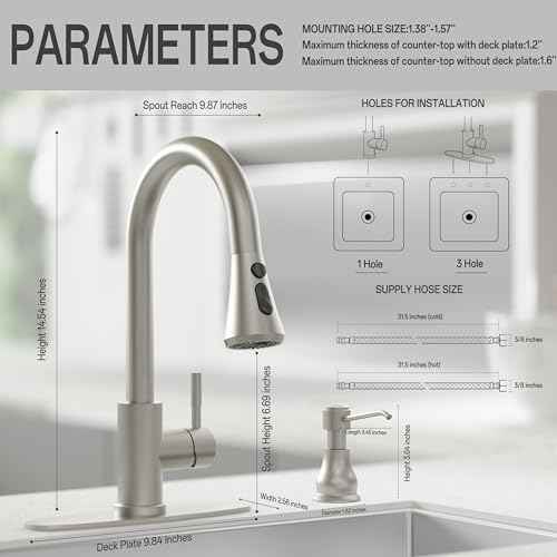 VXV Kitchen Faucet with Soap Dispenser, 3 Modes Kitchen Faucet with Pull Down Sprayer, Stainless Steel Sink Faucet for Farmhouse, Bar, and RV, with Deck Plate and 1/2'' Adapters