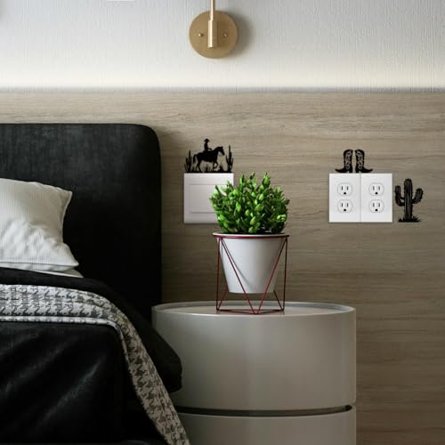 Peacoblue Light Switch Plate Stickers Labels Decals 6Pcs 7"x7" Black Cowboys and Horse for Home House Office Kitchen Decorative, Funny Peel and Stick Light Wall Outlet Stickers for Switch Decoration