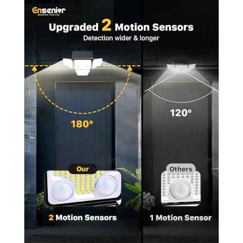 Ensenior Solar Lights Outdoor, IP65 Waterproof Motion Sensor Outdoor Light with Remote Control, 279 LED 4 Heads Solar Security Light with 4 Mode, 270¡Æ Wide Angle Solar Flood Light for Outside, 4 Packs