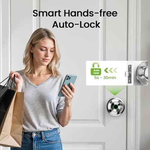 GHome Smart Fingerprint Door Lock, 3 in 1 Smart Fingerprint Door Knob with App Control & Key, Auto Lock, Biometric Door Knobs with Lock for Bedroom, Garage, Home & Office