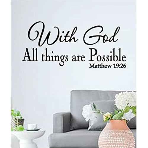 with God All Things are Possible Wall Decor Matthew 19:26 Faith Wall Decals Religious Quotes Family Scripture Home Decor Christian Vinyl Wall Art(22.2"Wx9.6"H, Black)