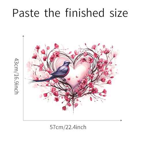 Pink Rose Love Heart Hummingbird Flower Wall Stickers,sacinora Valentine Romantic Love Floral Art Wall Decals Removable Vinyl Peel and Stick for Valentine's Day Wedding Anniversary Living Room Bedroom