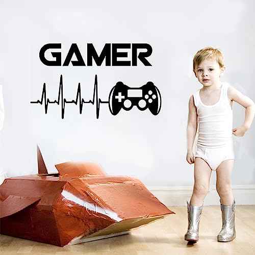 Game Room Decor Stickers Gaming Poster, hanlongyu Vinyl Gaming Decals Video Gamer Wall Decor, Easy to Peel and Stick Wallpaper Mural for Teen Bedroom Playroom Home Decorations (Gamer)