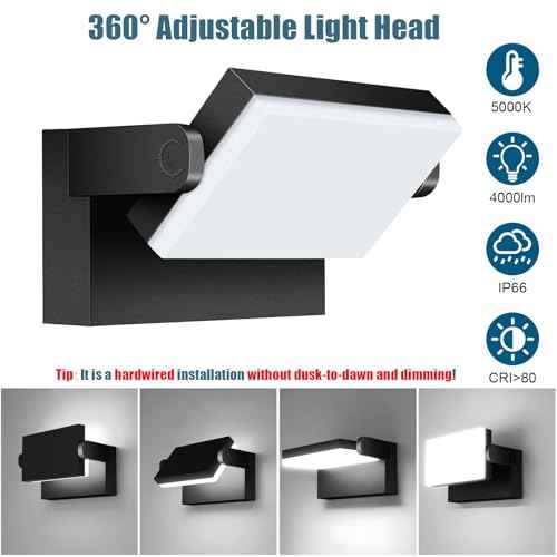 40W LED Outdoor Wall Light, 5000K Daylight Waterproof Floodlights, 360 ¡Æ Adjustable Wallpack Lighting Modern Security Commercial Exterior Wall Mount Fixture for Yard Hardwired Super Bright
