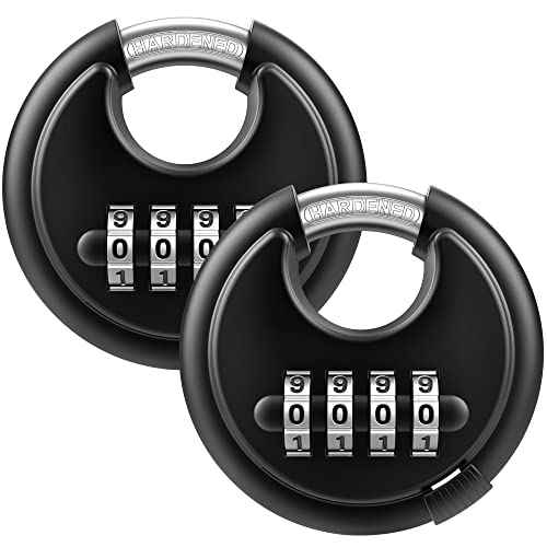 Puroma Combination Lock, 4 Digit Disc Padlock with Hardened Steel Shackle, Keyless Heavy Duty Combo Lock for Outdoor Sheds Fence, Gate Hasps, Storage Unit, School Gym Locker (2 Pack, ?Black)