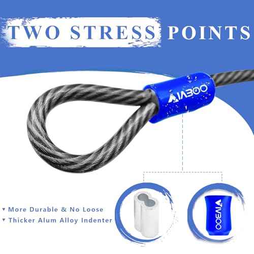 1/2Inch Heavy-Duty Security Cable Lock with Loops 4FT/6FT/8FT/10FT Bike Lock Cable Steel Cable Chain Locks for Outside