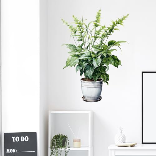 Green Leaves Potted Plant Wall Stickers for Living Room Nature Wall Decal Peel and Stick Wall Art Home Decor Decoration for Bedroom Bathroom Classroom Library Nursery