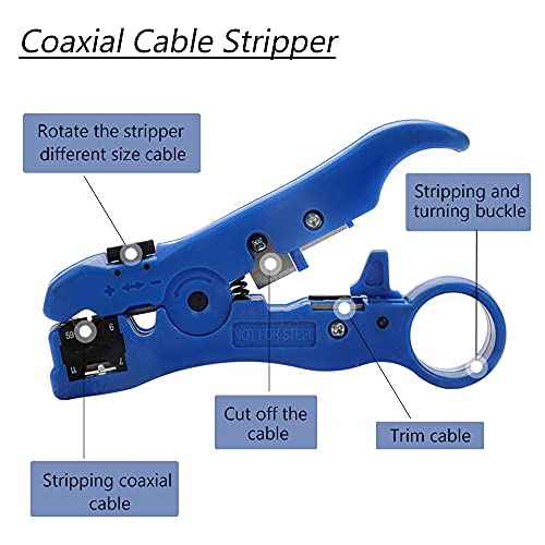 Coax Cable Crimping Kit Adjustable Tool Set Coaxial Cable Crimping Tool for RG59 RG6 F BNC RCA with 20 PCS F Compression Connectors