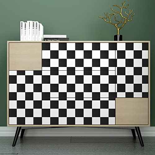 YENHOME Self Adhesive Checkered Wallpaper Modern Black and White Contact Paper Peel and Stick Countertops Waterproof Removable Wallpaper for Bathroom Kitchen Backsplash Countertop Cabinet 17.7"X80"