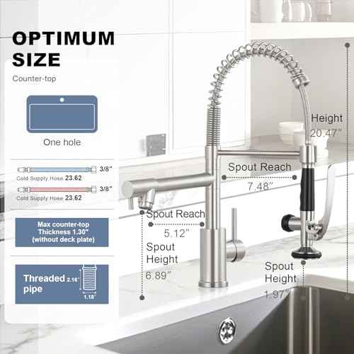 Commercial Kitchen Faucet with Pull Down Sprayer, Stainless Steel Kitchen Sink Faucet with Deck Plate, Single Handle Spring Kitchen Faucets (Brush Nickel)