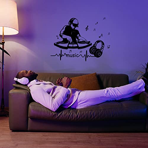 PLIGREAT Punk DJ Wall Sticker, Removable Vinyl Black Wall Stickers for Bedroom Playroom Music Studio Car Window Decoration, Cool Beating Note Sticker