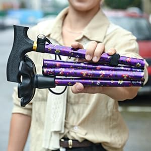 Walking Cane ATMTV Cane for Woman | Mobility & Daily Living Aids | 5-Level Height Adjustable Walking Stick | Comfortable Plastic T-Handle Portable Folding Cane with Replace Tip Purple Flower