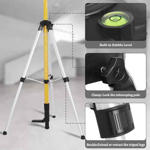 Telescoping Laser Level Pole with Tripod, 12Ft./3.7M Laser Level Tripod Include 1/4-Inch by 20-Inch Mount for Rotary and Line Laser Level, Laser Stand with 5/8¡±-11 Threaded Adapter