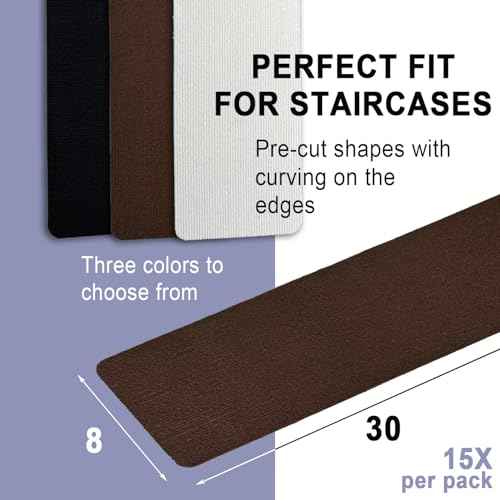 Nonslip Stair Treads Wooden Steps, 15 PCS 30" x 8" Safety Rug Slip Resistant Runner with Reusable Adhesive, Carpet Landing Mat for Family Elders Pets Soft Stair Mats Indoor (Black)