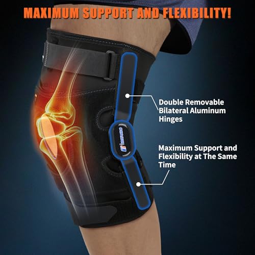 Knee Brace for Men/Women, Hinged Knee Brace with Metal Side Stabilizers, Knee Support with Patella Gel Pad and X-Strap Fixing, Knee Braces for Knee Pain Relief, Meniscus Tear, Arthritis, ACL, PCL, MCL