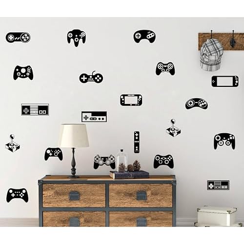 Game Controller Wall Decals for Kids Room - Game Art Stickers, Vinyl Decor for Boys Bedroom Gaming Room Y97 (Black)