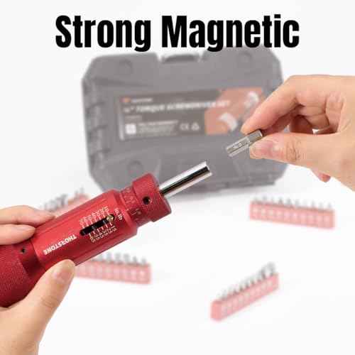 Thorstone Inch Pound Torque Screwdriver Wrench Set with 40pcs S2 Bits, 1/4'' Drive, 10-70 In-lbs for Maintenance, Tool use, Bike Repair, and Mounting