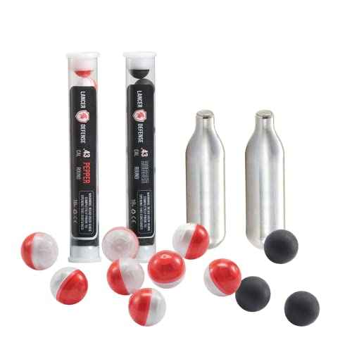 Lancer Tactical Defense Ball Bulk 0.43 Cal for Self Defense Includes Pack of 8 of Pepper Projectile, Rubber Ball & 2X 8 gram Cartridges