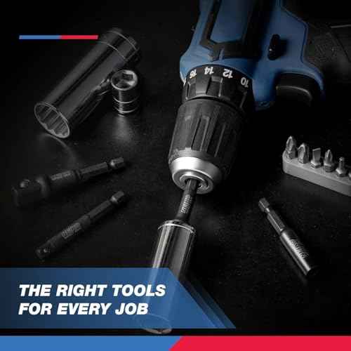 NEIKO 00244A Impact Socket Adapter and Magnetic Bit Holder Set | 4-Piece Set | 1/4-Inch Hex Shank with 1/4, 3/8, 1/2-Inch Drives | CR-V