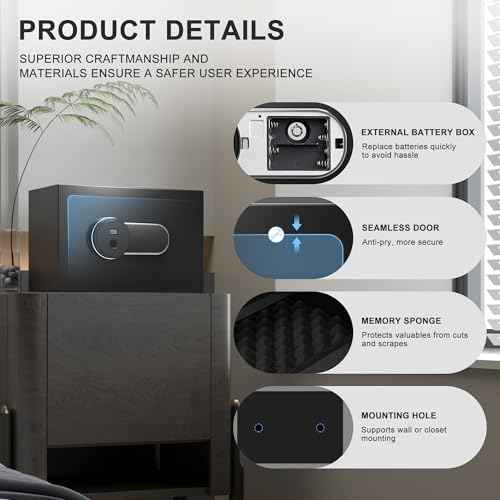 Safe Box with Fireproof Waterproof Bag, 0.5 Cub Small Home Safety Box with Key, Biometric Fireproof Personal Safes, Fingerprint Money Safe for Home Hotel Bedroom, Fingerprint Unlock