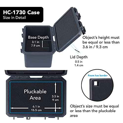 Lykus HC-1730 Mini Hard Case Dry Box with Foam Insert, Interior Size 6.5x3.9x3.7 in, IP66 Splash-Proof, Suitable for Cellphones, Tools, Small Devices and More
