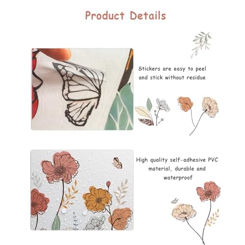 Boho Wall Stickers, Flower Wall Decals, Boho Decor Art for Bedroonm Living Room Nursery Stickers & Murals, Wildflower Floral Themed Decals Peel and Stick