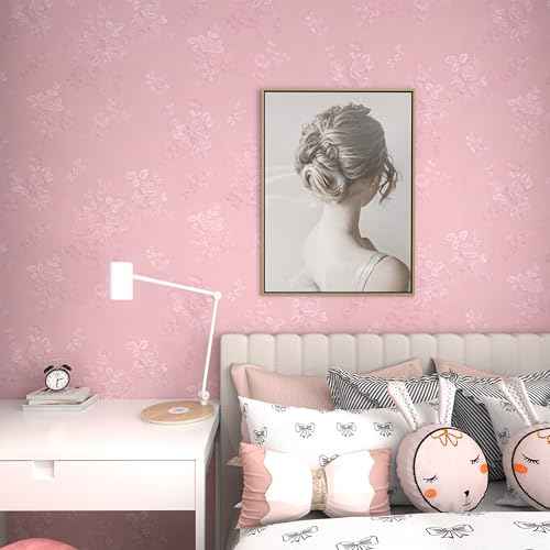 Latvo Pink Wallpaper Silk Embossed Floral Pink Contact Paper Peel and Stick 118inL 17.7inW Self Adhesive Wallpaper for Bedroom Kids Room Decor Nursery Textured Flower Contact Paper for Cabinets Liner